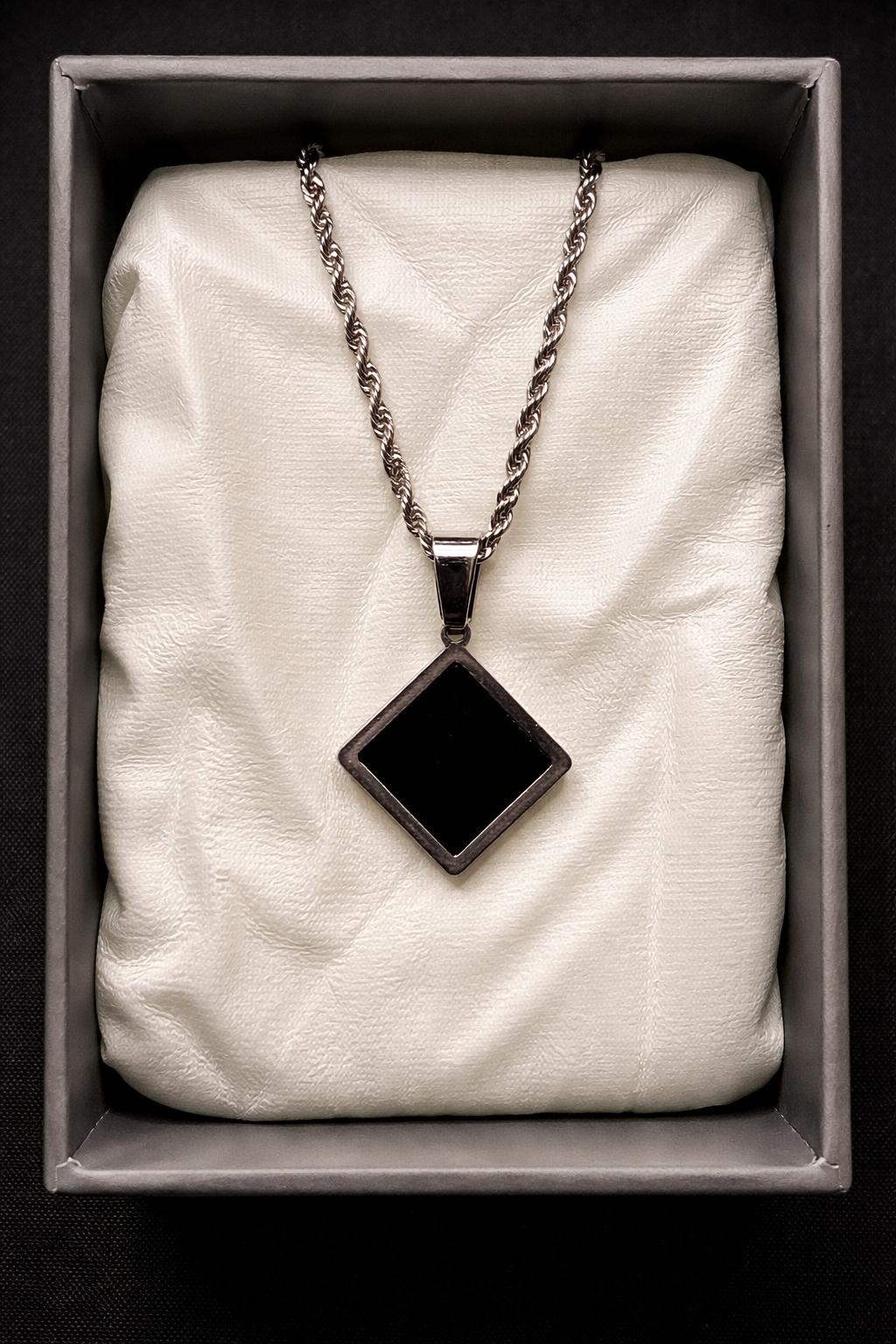 Noir Square Pendant – Black & White Stone Edition